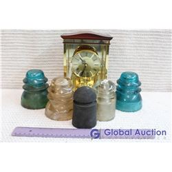 Bulova Quartz Anniversary Clock and (5) Insulators