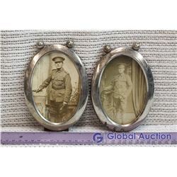 (2) Vintage Oval Picture Frames w/WW1 Soldier Photos (1 missing glass)