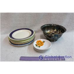 Assorted Plates, Silver Bowl, Collectible Spoons