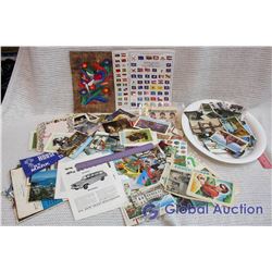 Box of Assorted Vintage Postcards, Photos and Papers