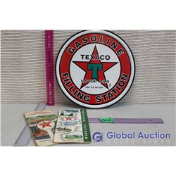 Reproduction Tin Texaco Sign & 2 Texaco Road Maps