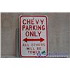 Image 2 : Reproduction Shell Motor Oil Tin Advertising Sign & Chevy Parking Only Sign