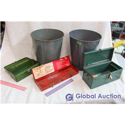 Vintage Trash Cans And Metal Boxes