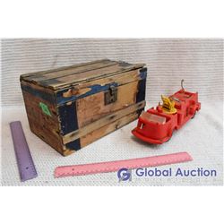 Wooden Toy Box With Firetruck Toy