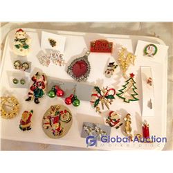 XMas Jewellery (Brooches, Earring, And Pins (22 Pcs)