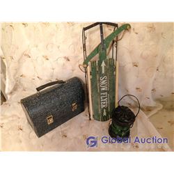 Miniature Sleigh, Lunch Kit And Lantern