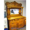 Image 1 : Antique Wooden Buffet with Mirrored Hutch