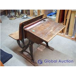 Antique School Desk, Cast Base
