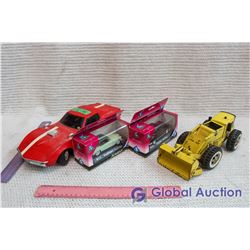 Battery Operated Toy Car, Metal Tonka Loader and (2) Model Cars
