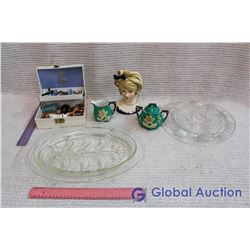 Misc Decor (Sugar and Cream Cup, Glass Trays, Jewellery)