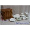 Image 1 : Lot of Dishware and Picnic Basket (25 ish Cups w/ Matching Saucers)