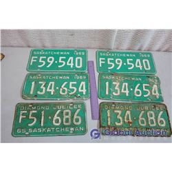 Lot Of Saskatchewan 60's Green License Plates (6)