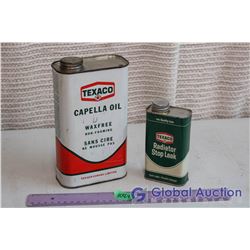 Pair Of Vintage Texaco Tins (Capella Oil And Radiator Stop Leak)