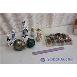 Lot of Figures, Piggy Banks & Vintage Costume Jewelry