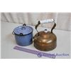 Image 1 : Vintage Brass Tea Pot & Small Enamel Pot
