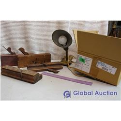 Lot Of Antique Misc. (Wooden Planer, Desk Lamp Ect)