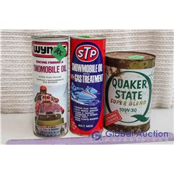 Wynn's Snowmobile, STP Snowmobile, And Quaker State Tins
