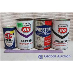 Lot Of Tins Pacific 66 HDS And ATF, Prestone, STP