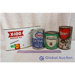 Lot Of Quarts: Veedol, Esso Extra, Superflake Graphite, Shell X-100