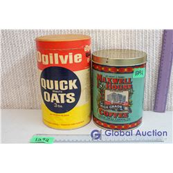 (2) Vintage Kitchen Tins (Quick Oats - Cardboard, Maxwell House)