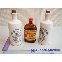 (2) Vintage Rye Whisky Bottles and Hudson's Bay Rum