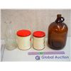 Image 2 : (2) Canisters, Glass Milk Bottle and Large Brown Jug