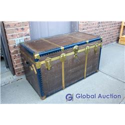 Antique Locked Trunk, Blue And Gold, 39"x22"x21"