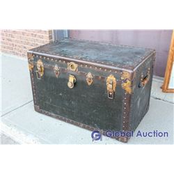 Antique Belbo Trunk, Brown And Brass 36"x22"x23"