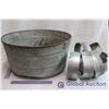 Image 3 : Vintage Round Galvanized Tub with 7 Small Galvanized Rings