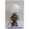 Image 1 : Large Vintage Coal Oil Lamp with Frosted Globe - Gone with the Wind