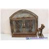 Image 1 : Vintage Metal/Glass Fireplace Doors in Frame with Automotive Jack