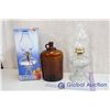 Image 1 : (2) Coal Oil Lamps (1 in Box) & Brown Glass Jug with Cork