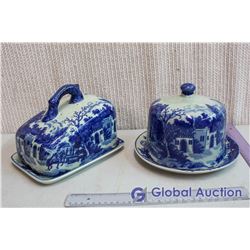 Victoria Ware Ironstone Blue Loaf Plate with Cover & Cake Plate with Cover