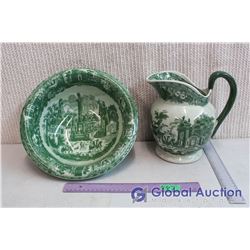 Victoria Ware Ironstone Green Pitcher & Basin
