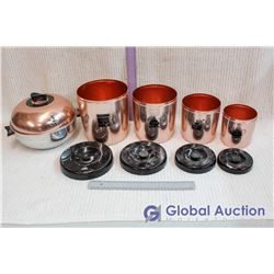 4 Pcs Westbend Copper Canister Set & Copper Bun Warmer