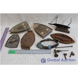 Assorted Trivets and Coleman Gas Iron for Parts
