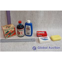 Vintage Bars of Soap, Mrs Stewarts Bluing (with contents), Box of Magnetic Wooden Clothespins
