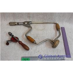 Lot of 2 Hand Drills, 1 Small, 1 Larger with Handle