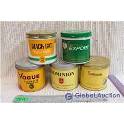 Lot of 5 Cigarette Tobacco Tins (Export, Vogue, Dominion, Black Cat, Sportsman)
