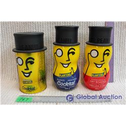 Lot of 2 Glass Planters Peanuts Jars & 1 Tin Planters Container