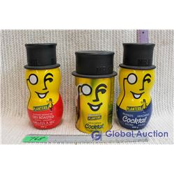 Lot of 2 Glass Planters Peanuts Jars & 1 Tin Planters Container