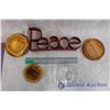 Image 2 : Cheese Tray With Glass Cover, Wooden Bowl With Lid, Metal "Peace" Decor