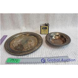 Vintage Silver Bowl, Platter, & Silver Polish Tin