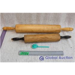 Vintage Wooden Rolling Pins (2) & Pie Crust Crimper