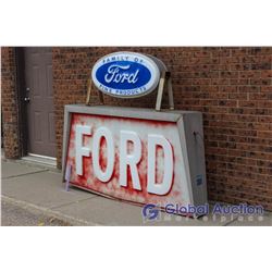 Vintage Plastic Ford Dealership Sign - 62" High, 73" Wide, 13" Deep