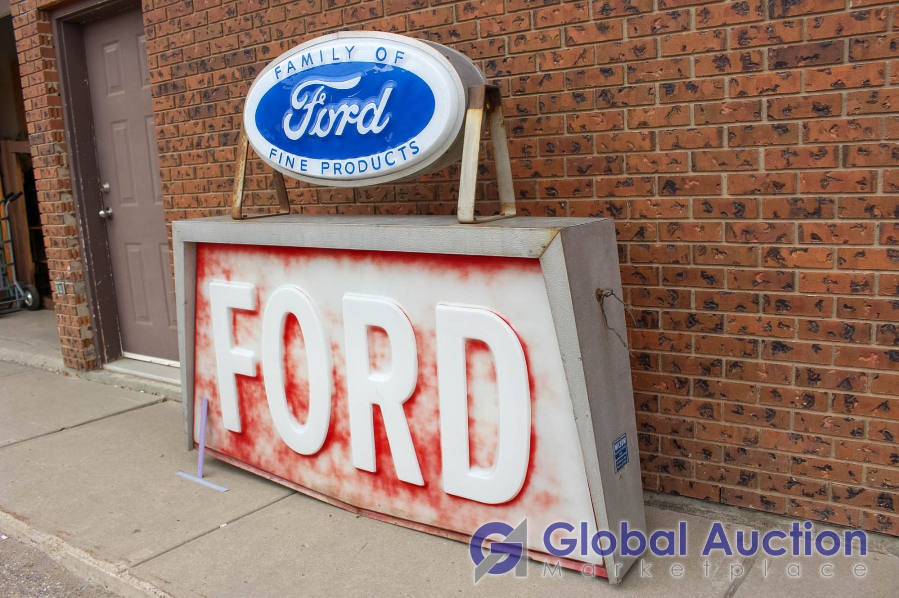 Vintage Plastic Ford Dealership Sign 62" High, 73" Wide, 13" Deep