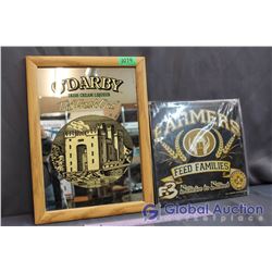 Framed O'Darby Irish Cream Liqueur Mirror (11.5' x 16') and Farmers Feed Families Sign (11' x 11')