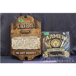 Wooden Calvert Extra Sign (12' x 17.5') and Farmers Feed Families Sign (11' x 11')