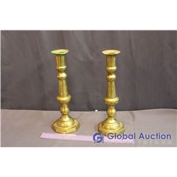 Pair Heavy Brass Vintage Candle Holders