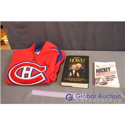 Lot Of Hockey Memorabilia (Gordie Howe Book, Canadian's Fleace (Size Small) Hockey Super Stars Book)